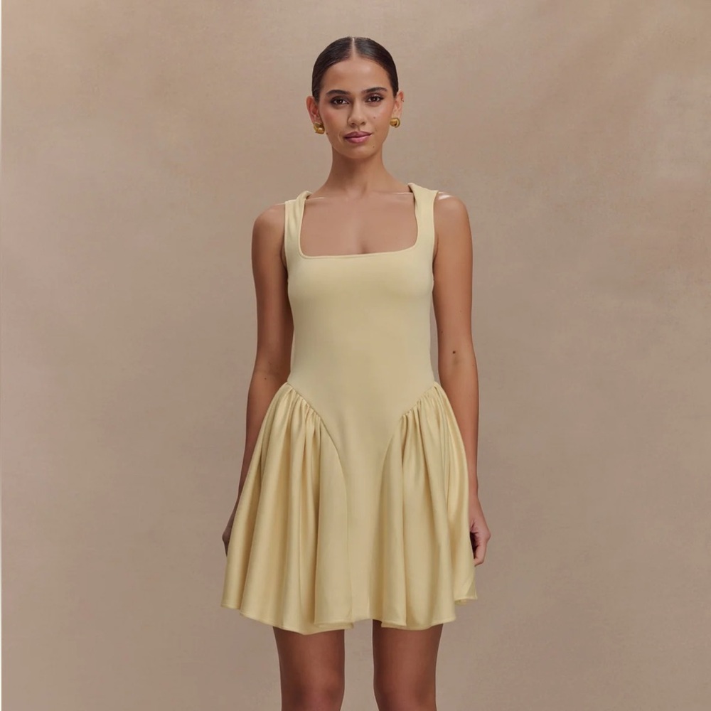 Meshki Sharon Scuba Jersey Mini Dress- Pastel Lemon